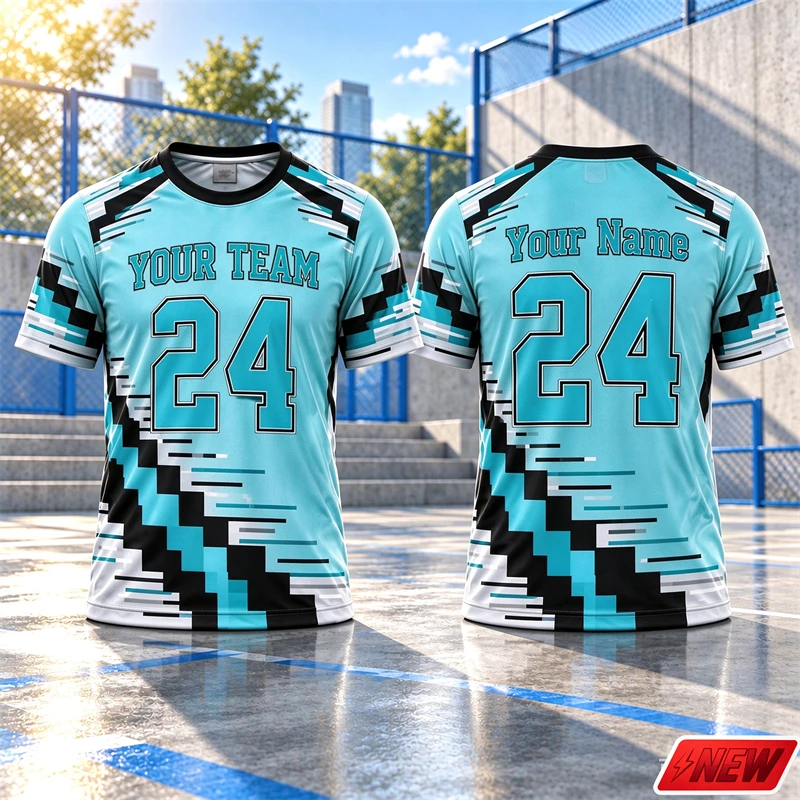 Cool Jersey Tshirt Men Personalized Team Name Number Short Sleeve Tee 3D Print Vibrant Pixel Block Geometric Pattern Top Unisex