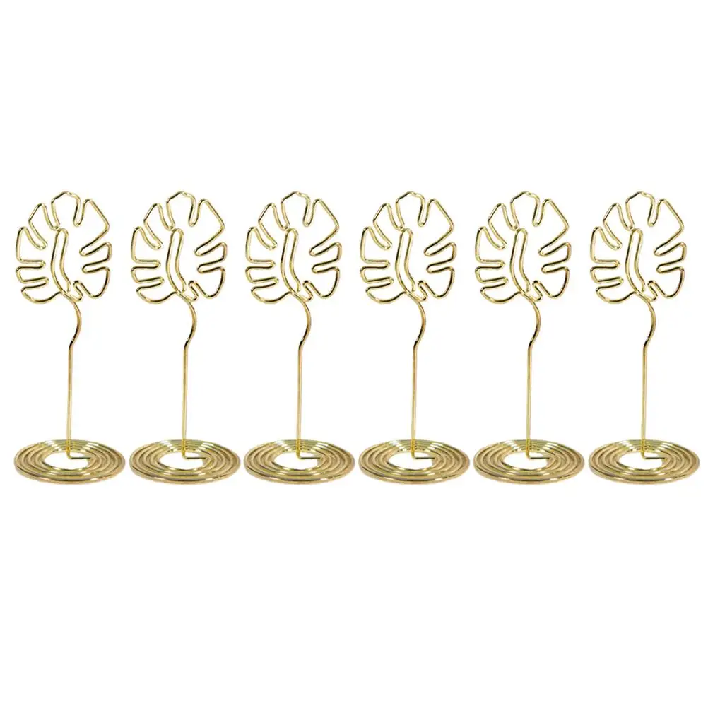 

6 Pcs Card Holder Metal Plant Shape Desk Accessories Elegant Memo Holder Table Number Wire Holders Reusable Birthday Decorations
