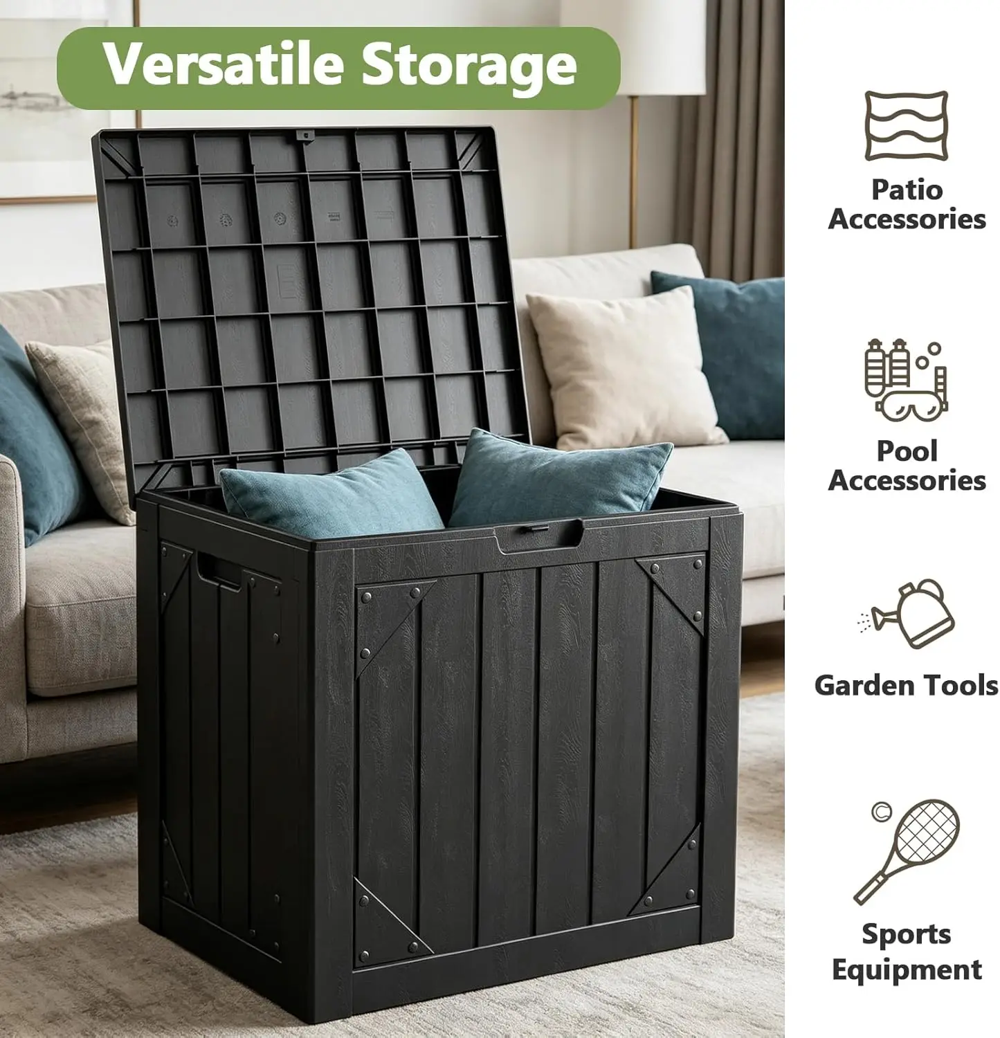 30 Gallon Outdoor Storage Box with Seat, Waterproof Resin Deck Box for Patio Cushions and Garden Tools, Lockable UV Resistant view 5