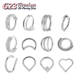 G23 Titanium Nose Ring Piercing 5A Zircon Hinged Septum Clicker Segment Ear Tragus Cartilage Helix Daith Lip Nose Body Piercing