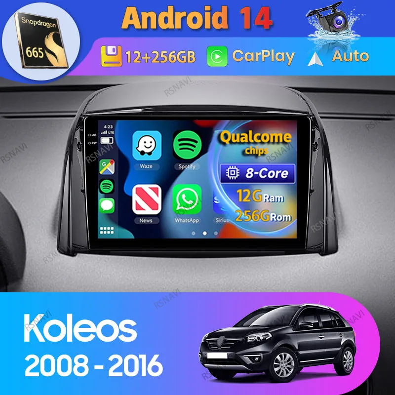 Android 14 Carplay Auto DSP For Renault Koleos 2008 2009 - 2016 Car Radio Navigation DVD Video Player 2 Din Stereo Head Unit GPS