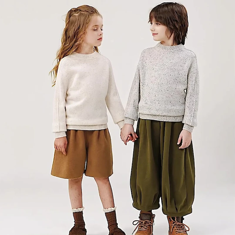 

Boys Winter Warm wool Sweater Girls Solid 100% Wool Sweater Undershirt Pullover Sweater Childrens cashmere Kids adolescent Coat