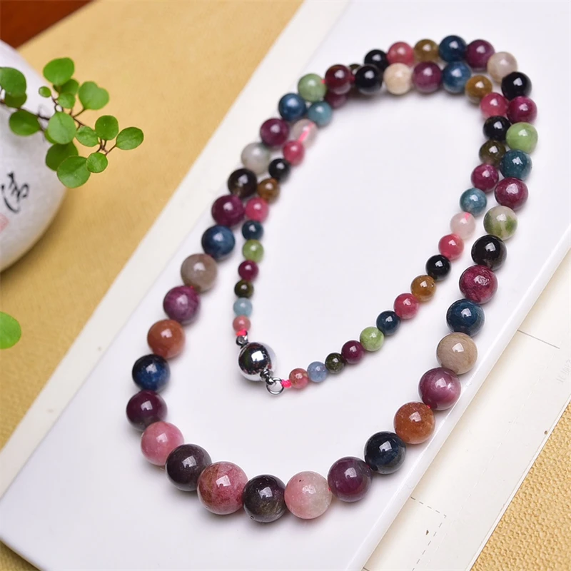 Natural Tourmaline Necklace Reiki Healing Fengshui Stone Fashion Jewelry For Women Holiday Gift 1PCS 4-11MM