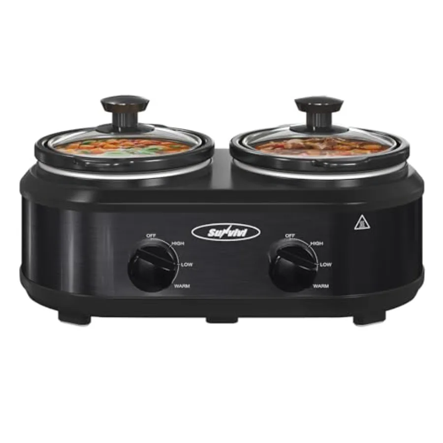 

Double Slow Cooker 2 Pot Small Mini Crock Buffet Servers and Warmer Dual Pot Oval Manual Slow Cooker with Adjustable Temp Remov