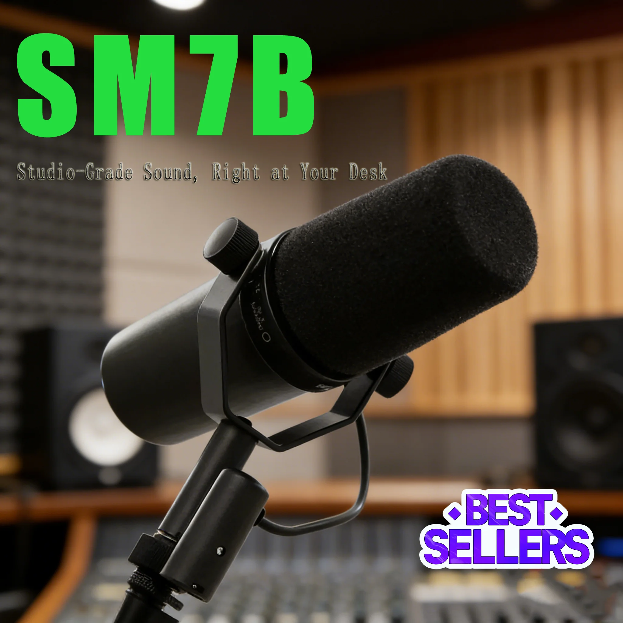 

SM7B Dynamic Cardioid Studio Podcasting Mic Set - Black Metal Live Stage Recording Microphone with Stand And Pop Filter