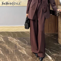 TWOTWINSTYLE Solid Minimalist Wide Leg Pants For Women High Waist Patchwork Button Casual Full Length Trouser Female Fashion New