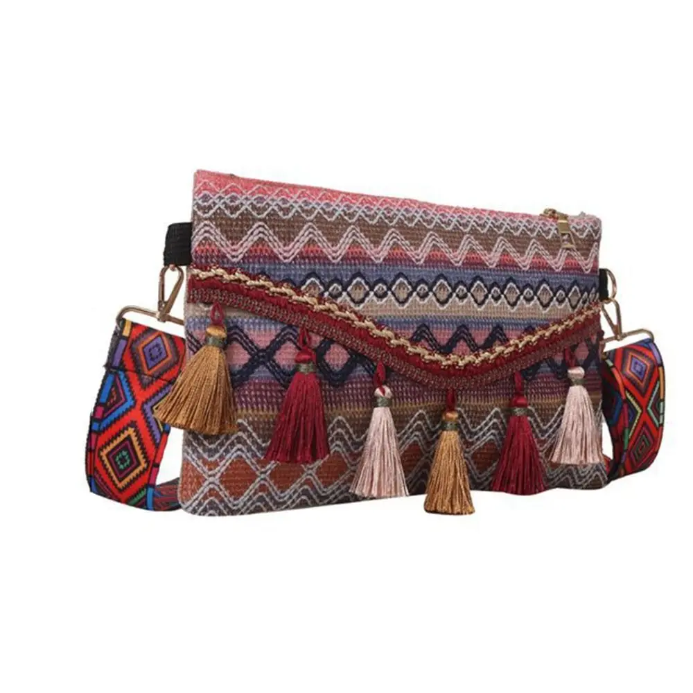 

Korean Style Woven Bag Geometric Messenger Bag All-match Women Bag Fringe Shoulder Bag Bohemian Shoulder Bag Large Capacity Bag