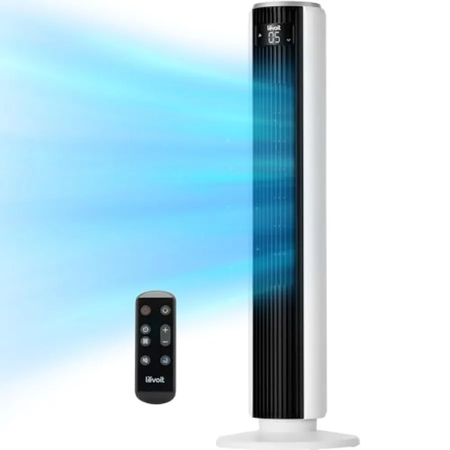 

Tower Fan for Bedroom, 90° Oscillatg Standg Fan with 28dB Quiet for Sleep, 25ft/s Velocity, 12H Timer, 5 Speeds 4 Modes, Remote