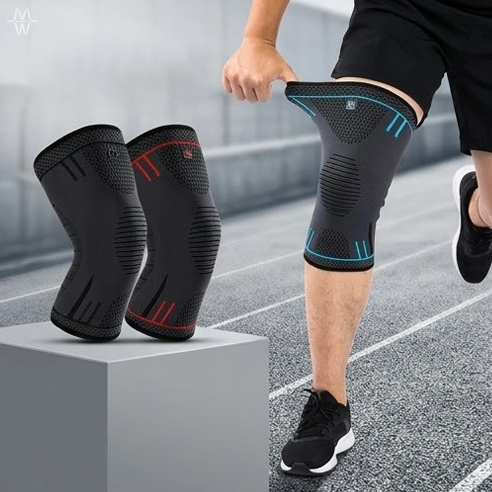 Compression Knee Brace With Side Support Springs Elastic Breathable Knee Sleeve 1Pc For Basketball Volleyball Gym Running Fitnes - view 3