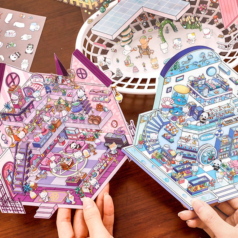 2Set Cute Cartoon DIY Stacking Scene Stickers 3D Stereo Kawaii Stickers DIY Landscaping Decoration Stickers Children Gift