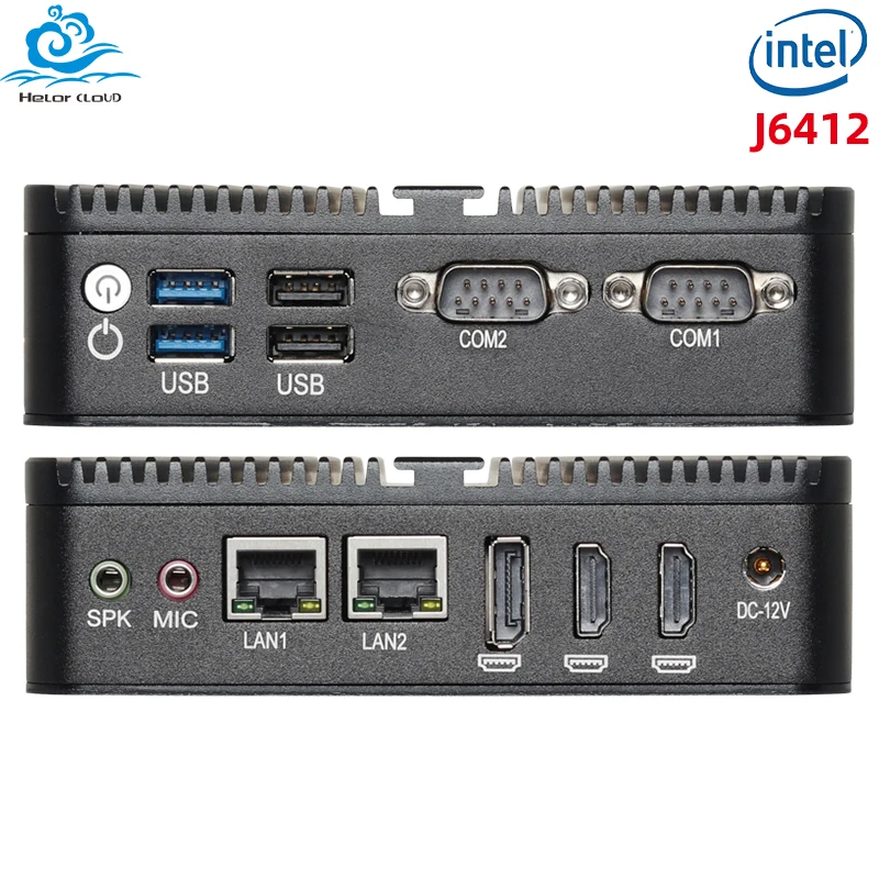 Helorpc 산업용 미니 PC, 2LAN2COM, Inter-J6412, N100 지지대, DDR4, 16GB, 4 * USB, 3 * 디스플레이, 와이파이, Win10, 리눅스 데스크탑 컴퓨터