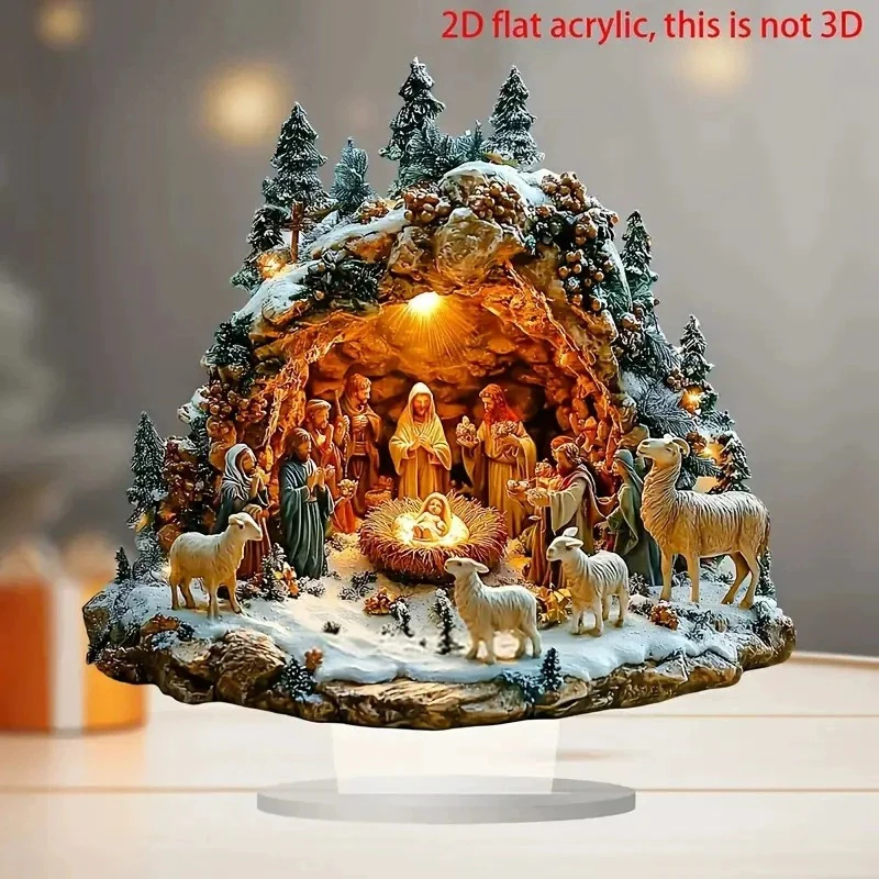 1pc 2D Flat Acrylic Christmas Decoration Snowhouse & Reindeer Scene Festive Warm Party Gift Photo Props Home Office Ornaments