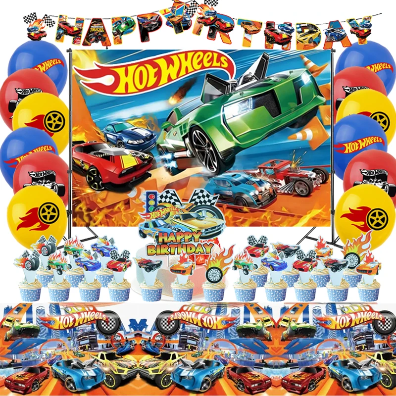 Hot Wheels Birthday Decoration Kit Car Party Supplies Balloons Banner Cake Decoration Tablecloth Background Baby Shower Supplies