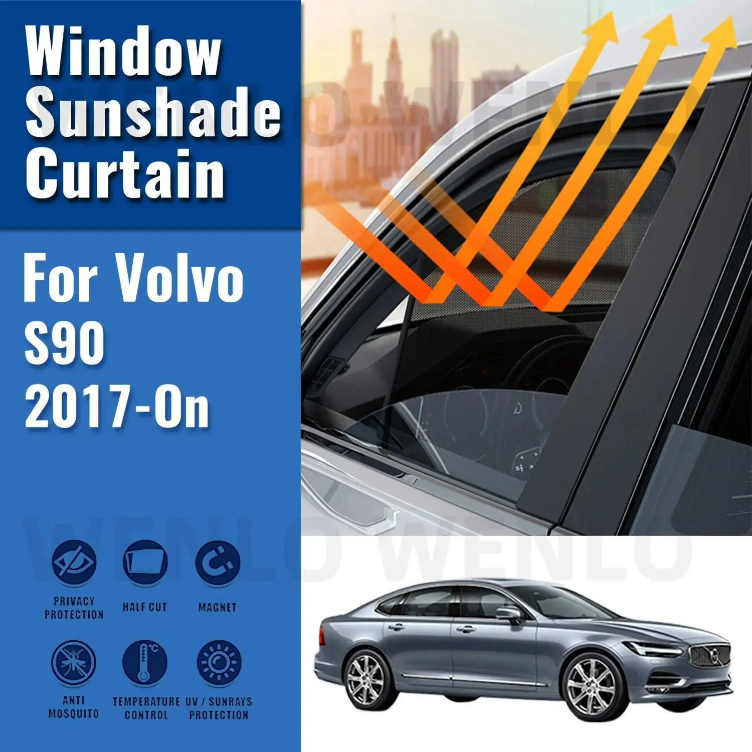 

For Volvo S90 2017-2024 S 90 Car Sunshade Shield Magnetic Front Windshield Frame Blind Curtain Rear Side Window Sun Shade Visor