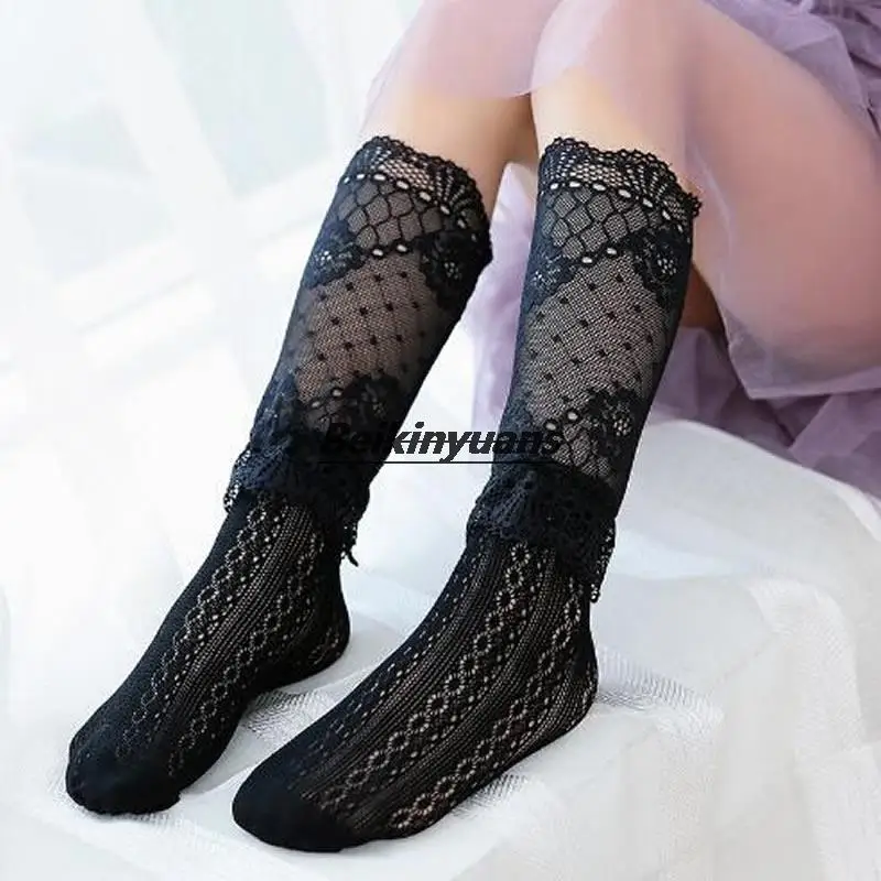 

Spring new thin lace stockings loose girls mesh pile socks children lace sock
