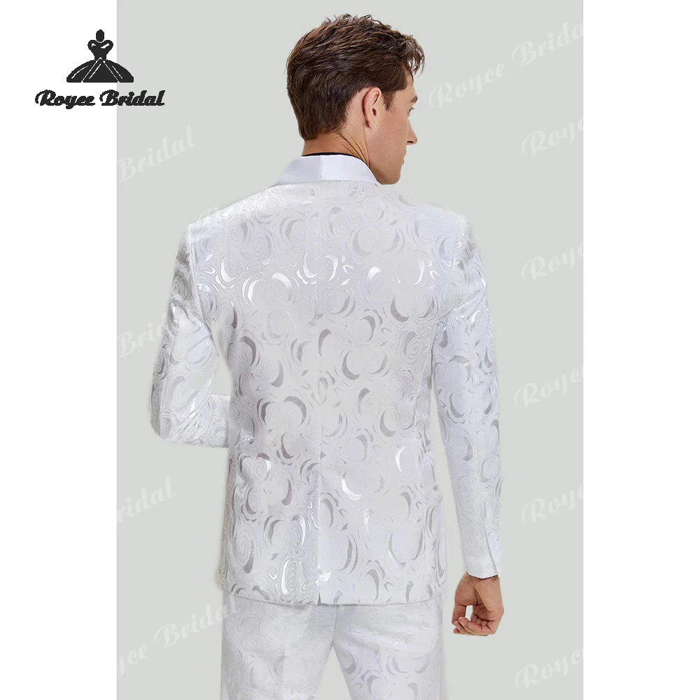 Driedelig Wit Jacquard Heren Trouwpak 2026 Sjaal Revers Single Breasted Een Knop Avondpak kostuum homme mariage
