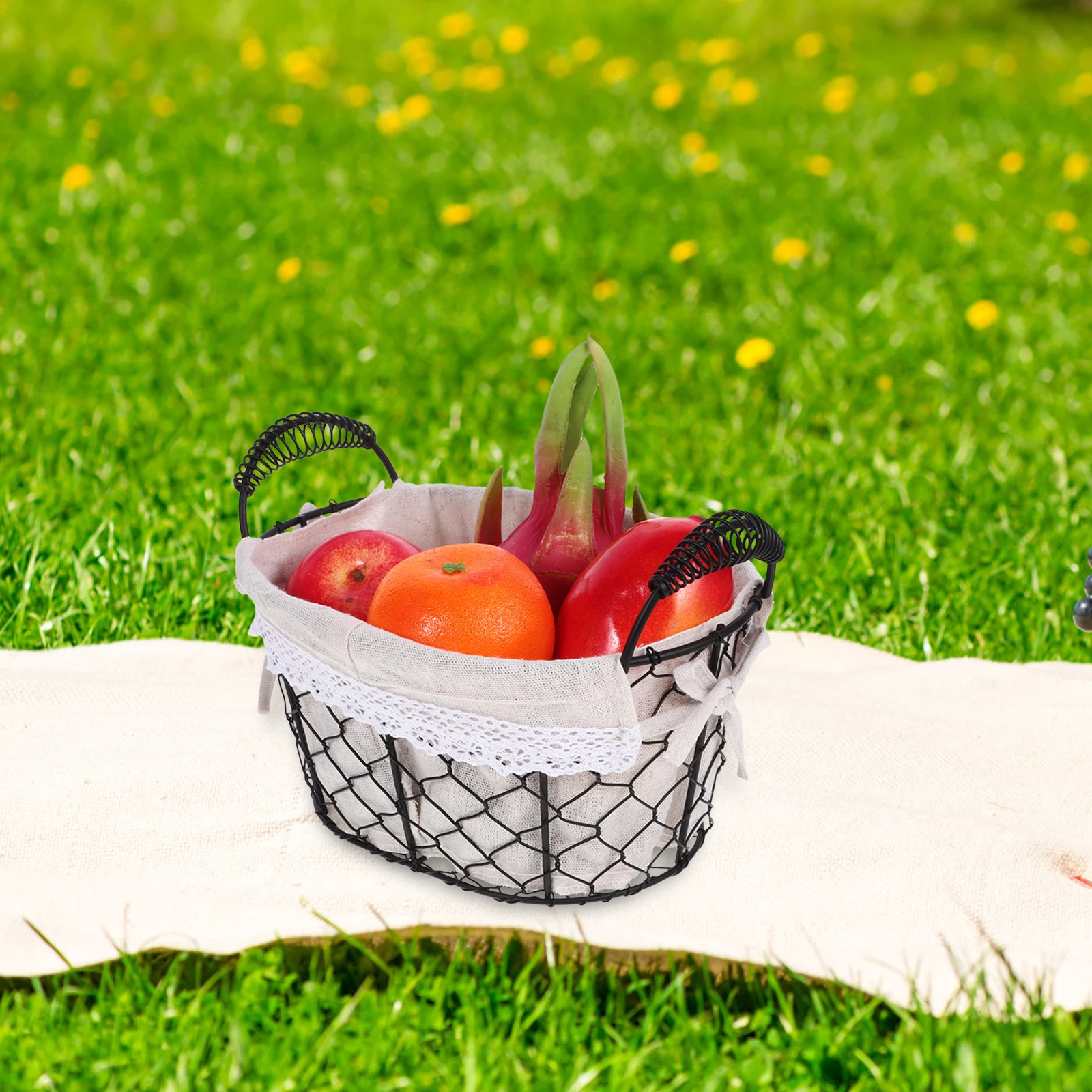

Double Ear Portable Fruit Basket Iron Wire Bread Storage Small Multi function Washable Household Container Farmhouse
