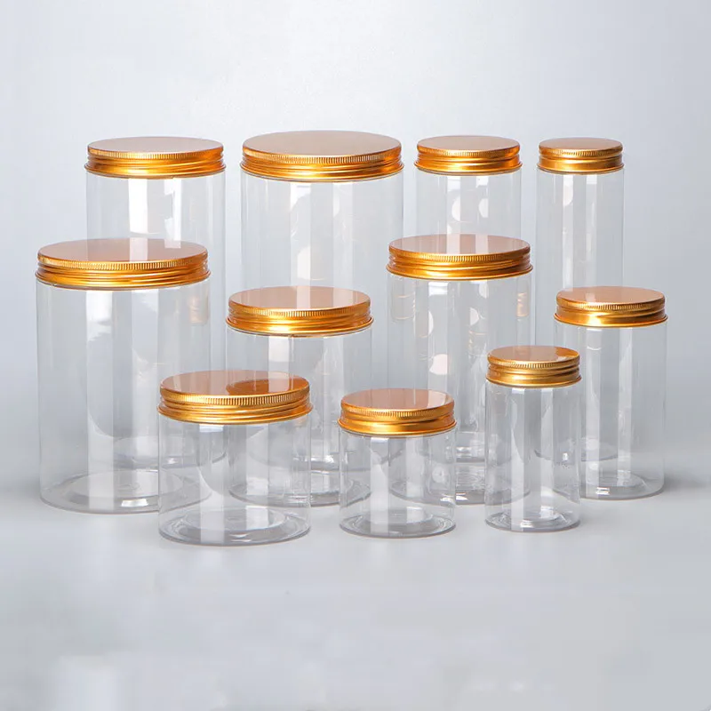 50pcs/lot Empty Plastic Clear Cosmetic Jars Makeup Container Clear Jar Face Cream Sample Pot Container With Gold Lid