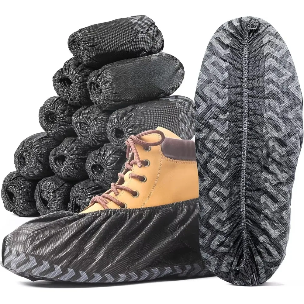 100Pack Disposable Shoe Covers Non-Slip Black Non-Woven Fabric Breathable Slip Resistant Durable Boot Covers for Indoor Home Use
