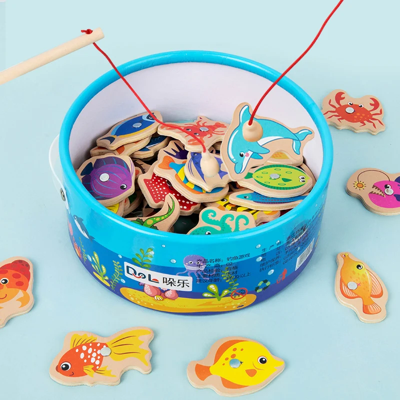Wooden Logic Thinking Bucket Fishing Game for Baby Toddler Early Learning Parent Child Interaction Educational Toy