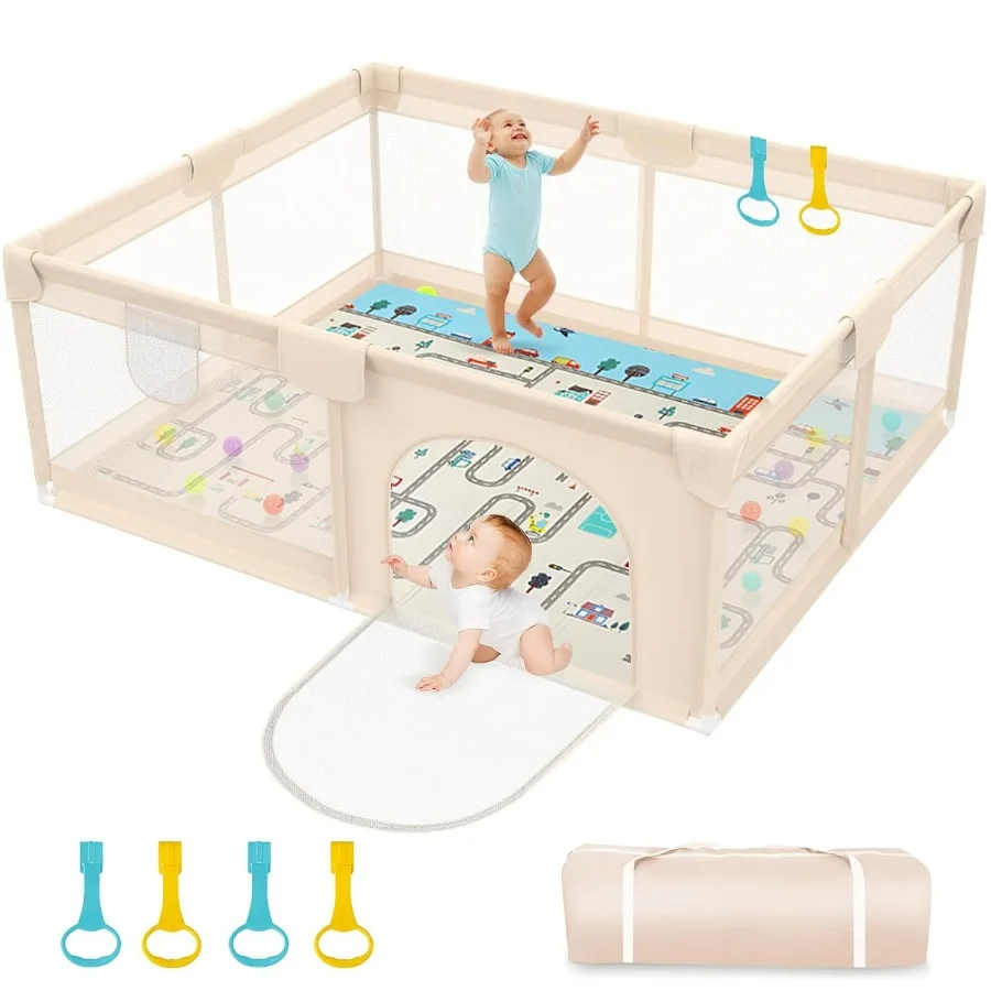 Extra Large Baby Playpen with Mat 79x71inch for Indoor and Outdoor Use Sturdy Foam Infant Gate Playpen with Soft Breathable Mes