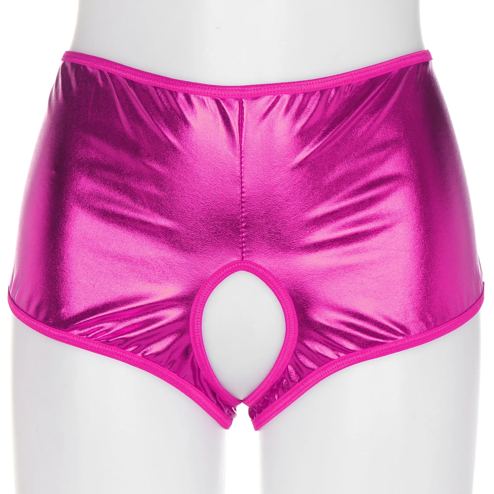 Womens Lingerie Low Rise Open Crotch Briefs Underwear Metallic Shiny Crotchless Booty Shorts Brazilian Biquini Micro Swimwear