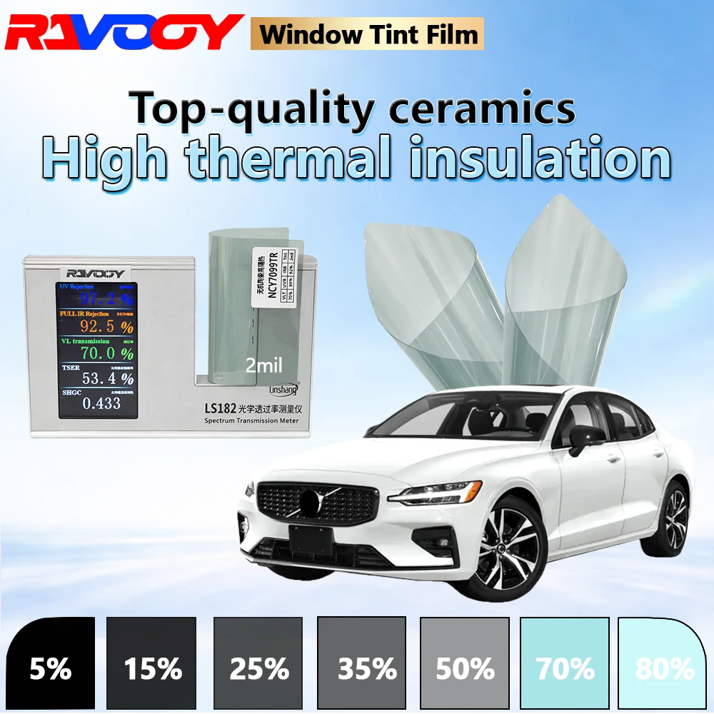 

Ravooy NCY 7099 Series High Transparency Automotive Ceramic Window Tint 2mil 70% VLT Car Glass Film 152cm x 30m 59.8in x 98.4ft