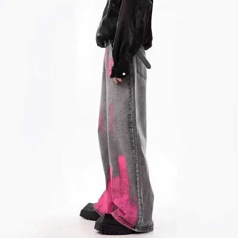 Juspinice メンズ バギー グレー ピンク ゴシック ジーンズ 原宿 オーバーサイズ ハイウエスト デニム パンツ 2000年代 ジーンズ ヴィンテージ タキシード風服