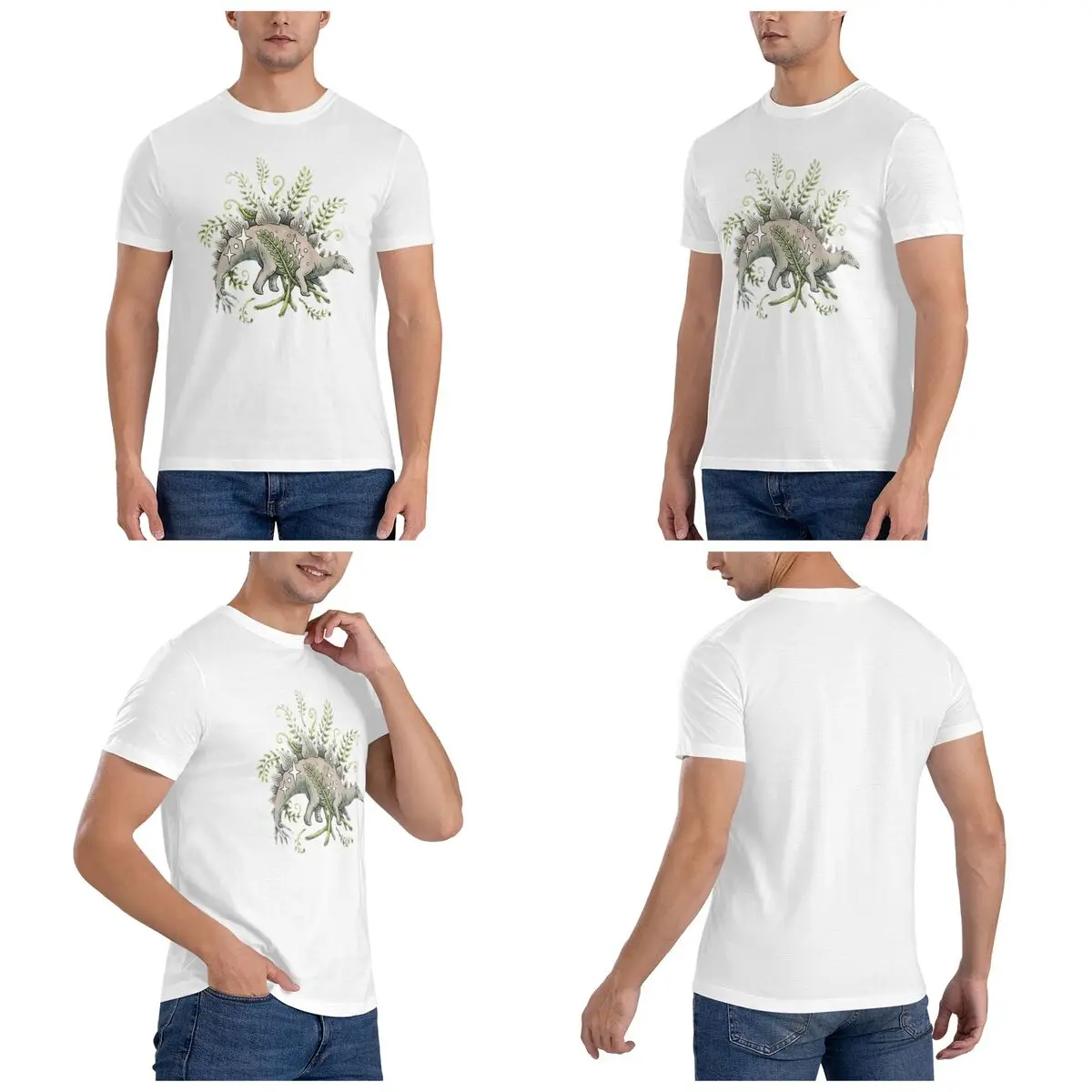 Stegosaurus + Ferns Botanical Dinosaur Men T-Shirt Funny Oversized T Shirts Men's O-Neck Cotton Tees Short Summer Male