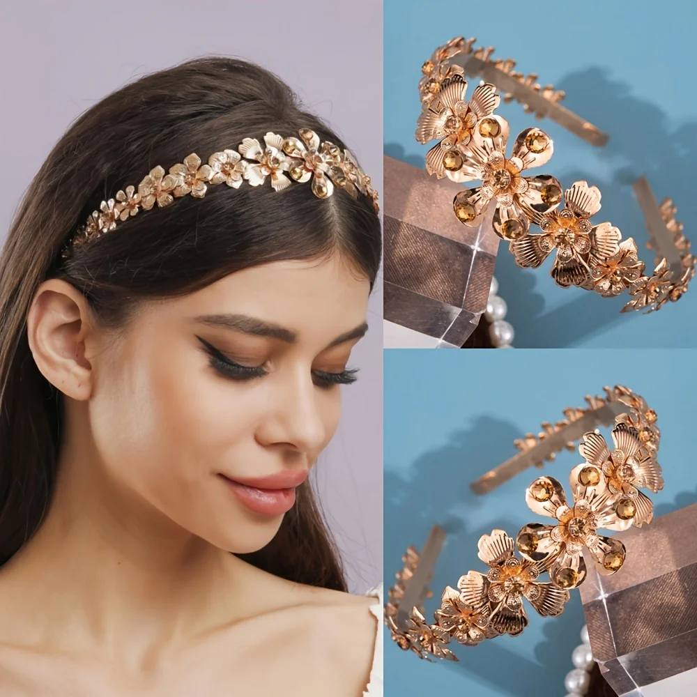 Crystal Headband Crown Tiara For Women Rhinestone Flower Headband Hairband Bridal Wedding Hair Accessories Jewelry Headband