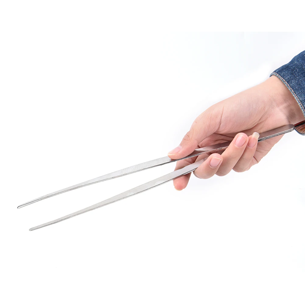 New-Silver Stainless Steel Long Food Tongs Straight Tweezers Kitchen Tool