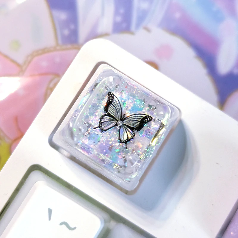 

Колпачок для клавиш-бабочек, материал смолы, колпачки для ключей «сделай сам», одинарный фиолетовый полупрозрачный колпачок для клавиш, персонализированная механическая клавиатура, колпачок для клавиш, подарок