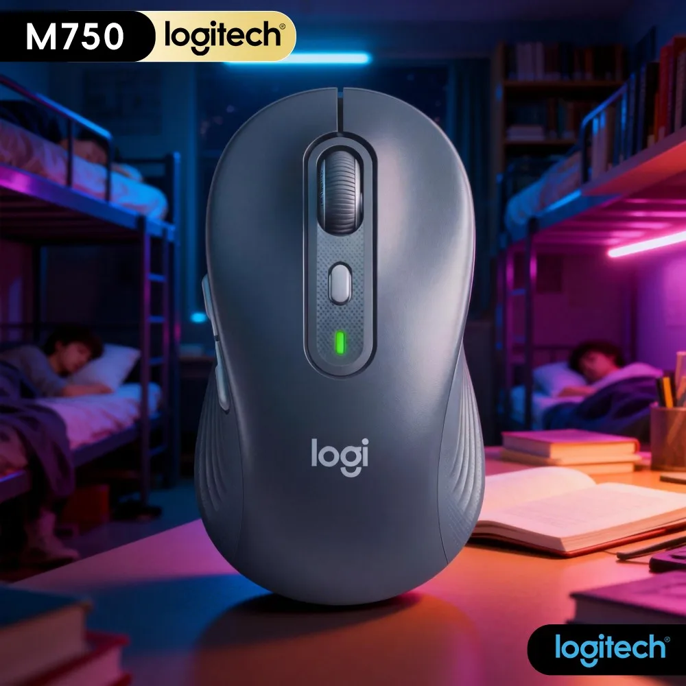 Ergonomic M750 Office Mouse - 90% Noise Reduction, Soft Thumb Rest, Dual Connection, 24-Month Battery, Work Efficiency Booster