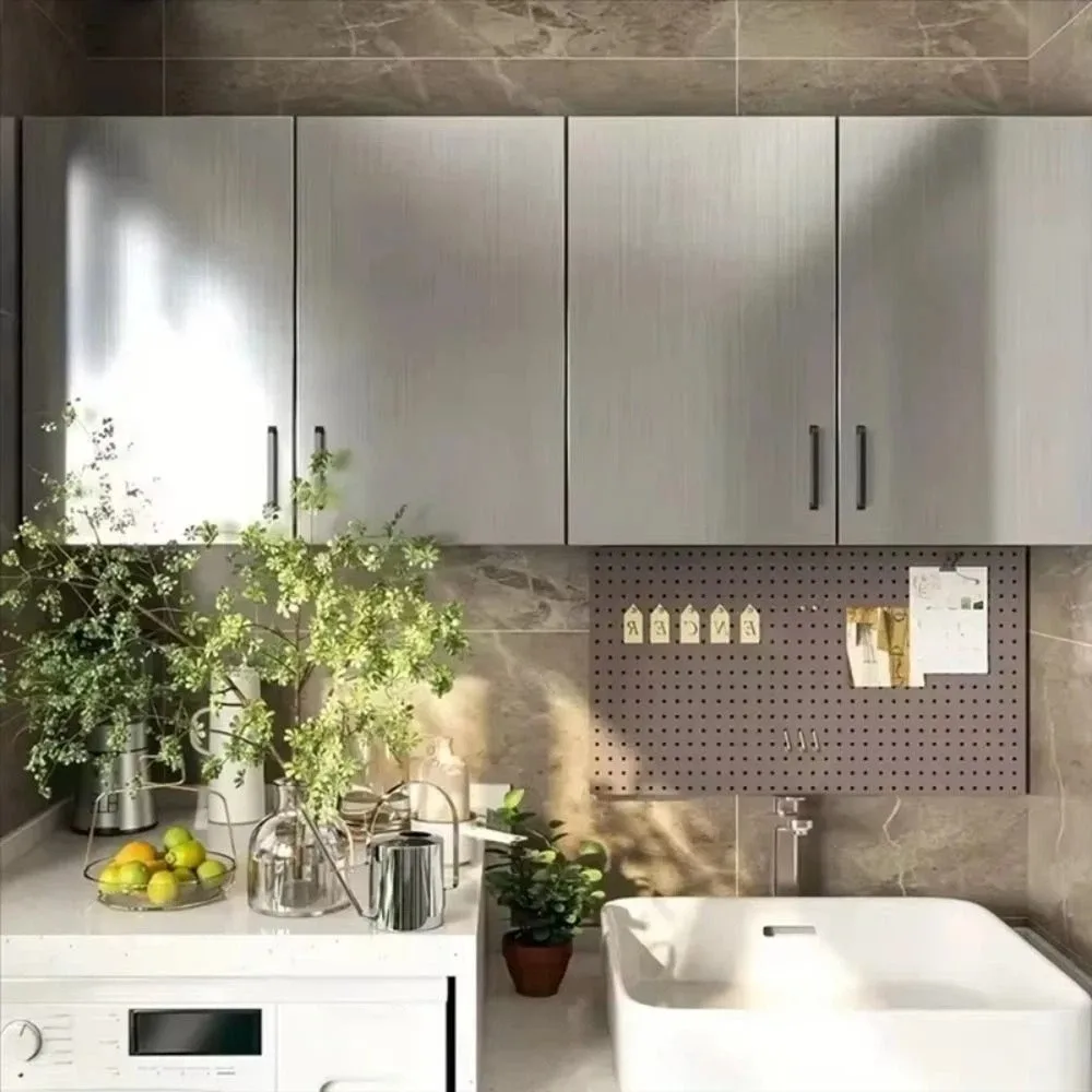 PVC Material Wallpaper Decor Film Waterproof Stainless Brushed Silver Vinyl Wallpaper Oil-Proof 40 cm Width Adhesive Wallpaper