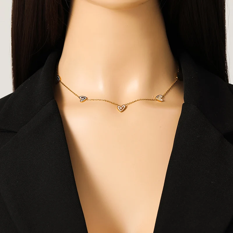 EILIECK 316L Edelstahl Kreatives Herz-Halsketten-Armband-Ohrringe-Set für Damen, Modischer Goldfarbener Wasserdichter Schmuck als Geschenk – Detail 9