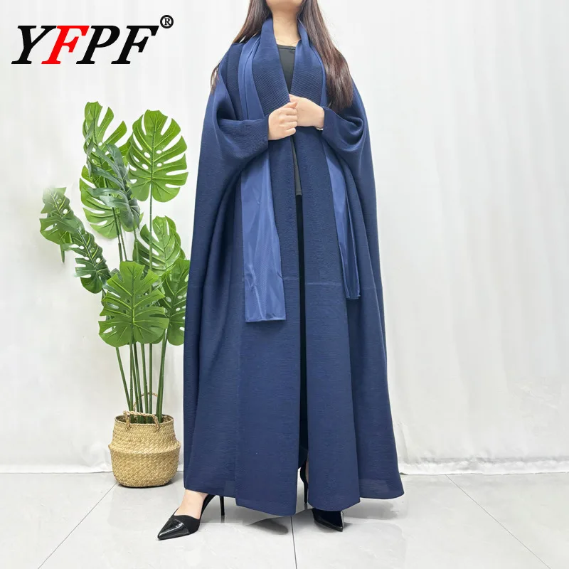 

YFPF Miyake плиссированное длинное пальто большого размера, женское модное пальто с поясом и сборкой на талии, однотонная ветровка, новинка 2025, одежда 3A364