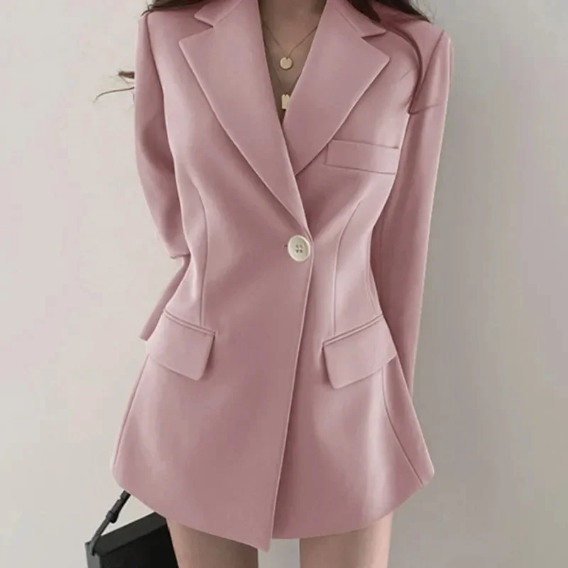 

Solid Notched Collar Long Sleeve Button Backless Slip Sexy Oversize Suit Blazer Coat Female Fashion Top Party Vacation