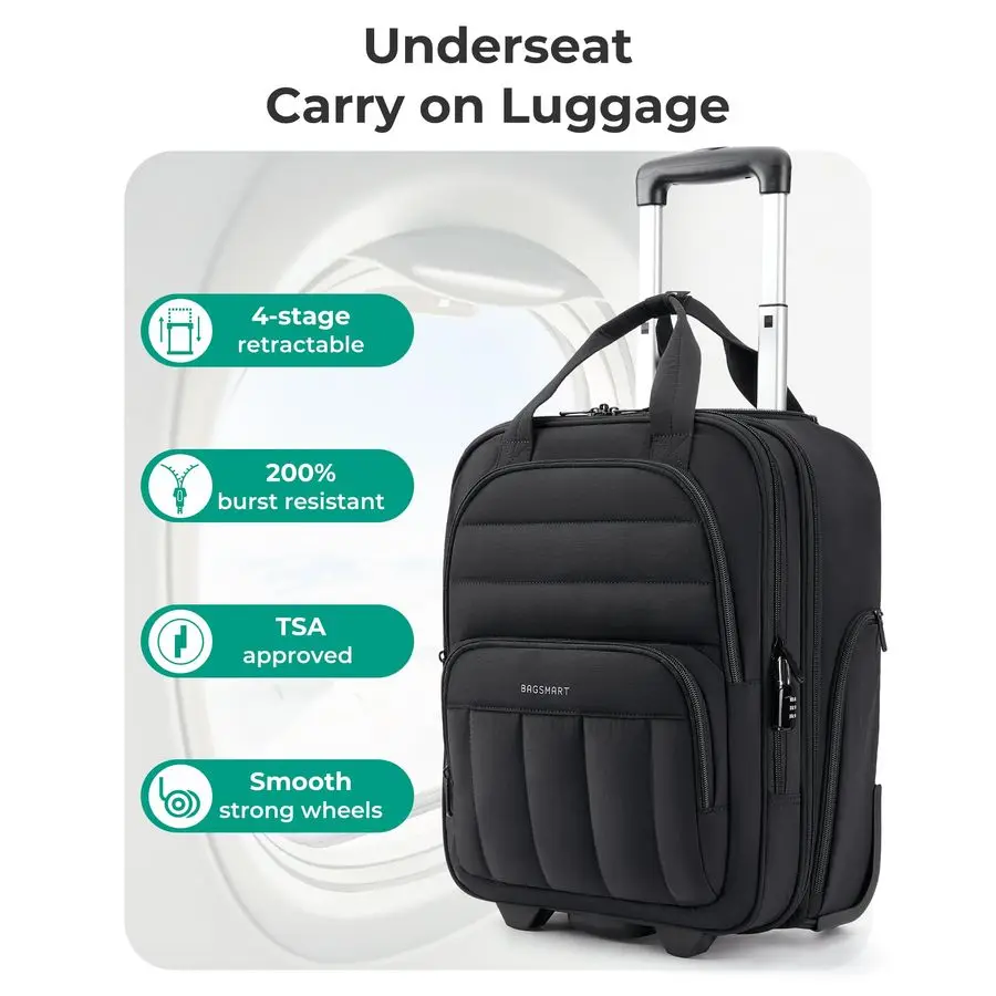 حقيبة حمل تحت المقعد مع عجلات، أمتعة تحت المقعد مقاس 16 بوصة، حقيبة سفر خفيفة الوزن للنساء، شخصية #3