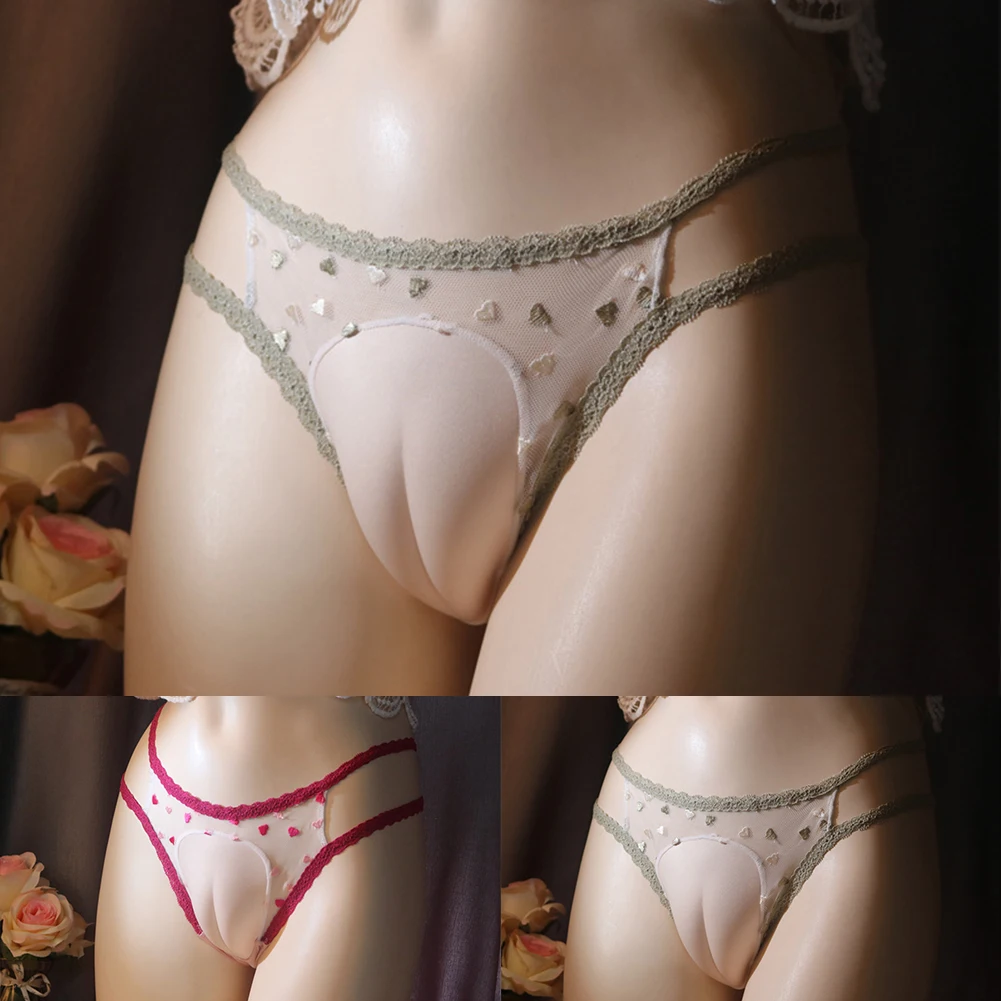 Calzoncillos sexys para hombre, bragas con bolsa de encaje, Tanga transparente ultrafino, ropa interior Gay hueca, lencería erótica con parte trasera en T