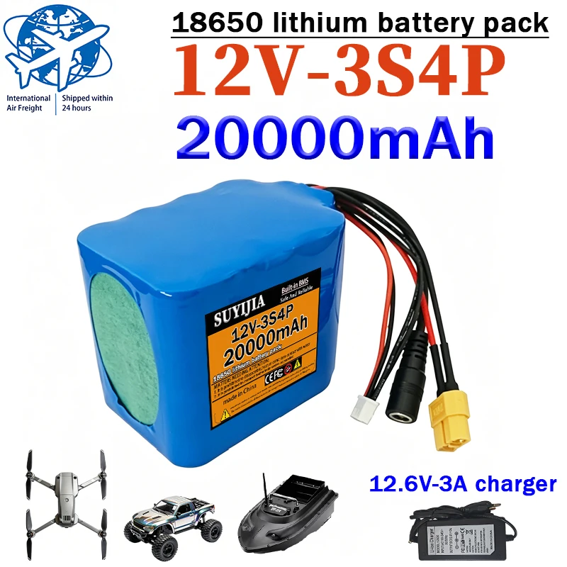

3S4P-12V 20000mAh rechargeable lithium battery pack can be used for fishing boats, backup power supply, LED lights, remote contr