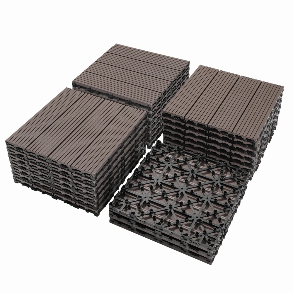 Wood Plastic Composite Deck Tiles Set of 20, Sustainable Composite Decking Resist Rust,Water, Weather,  Ideal,Light Coffee Color