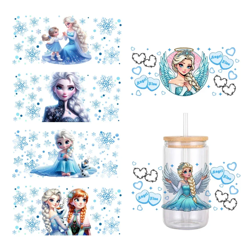 Disney Frozen 2 Super süße Elsa Anna UV DTF Transfer wasserdichte Transfers Aufkleber für 16 Unzen Glasbecher Wrap Aufkleber 11 x 24 cm