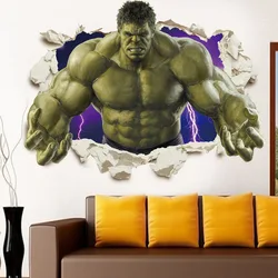 3D Cartoon  Marvel Wall Sticker Hulk Avengers Spider Man Thor Iron Man TDoor  Student for Children's Kid Bed  [object object]