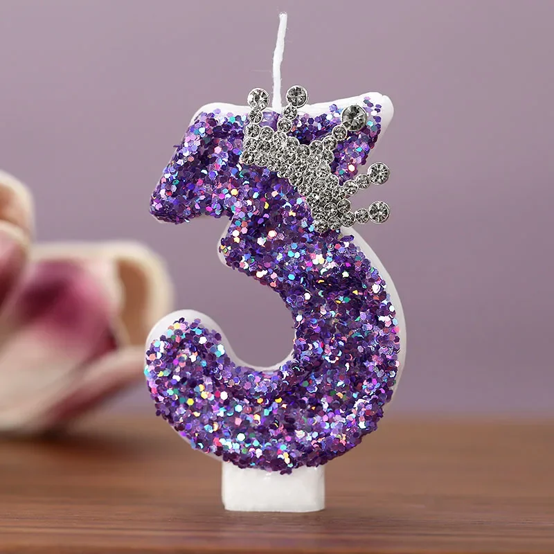 YXYMCF Children's Birthday Candles 0-9 Number Purple Crown Princess Cake Decorative Candle for Cake Decoration Anniversary Party