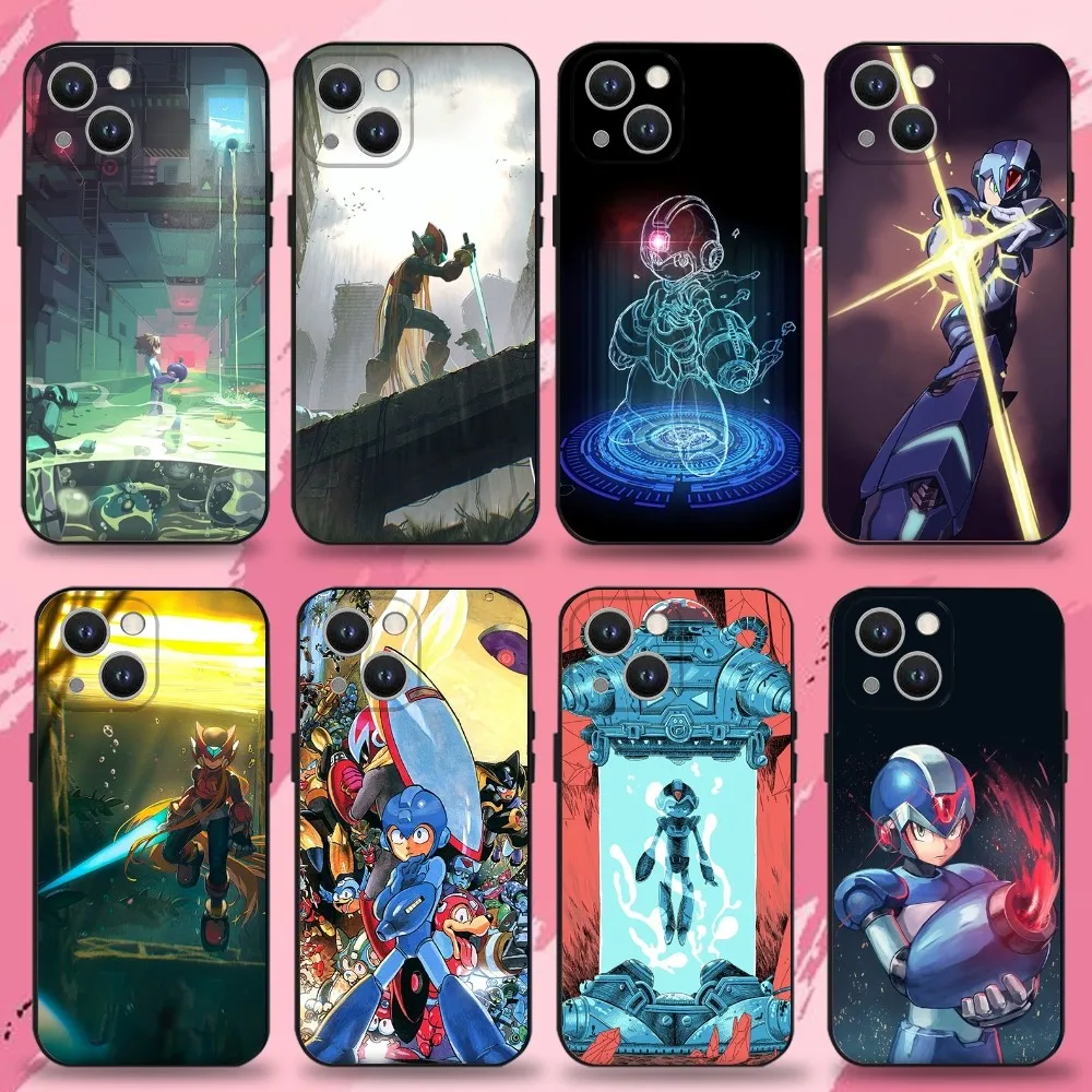 

R-Rockman M-Megaman Cool Phone Case For iPhone 16,15,14,13,12,11 Plus,Pro Max,XS,X,XR,SE,Mini,8,7,Soft Silicone Black Cover