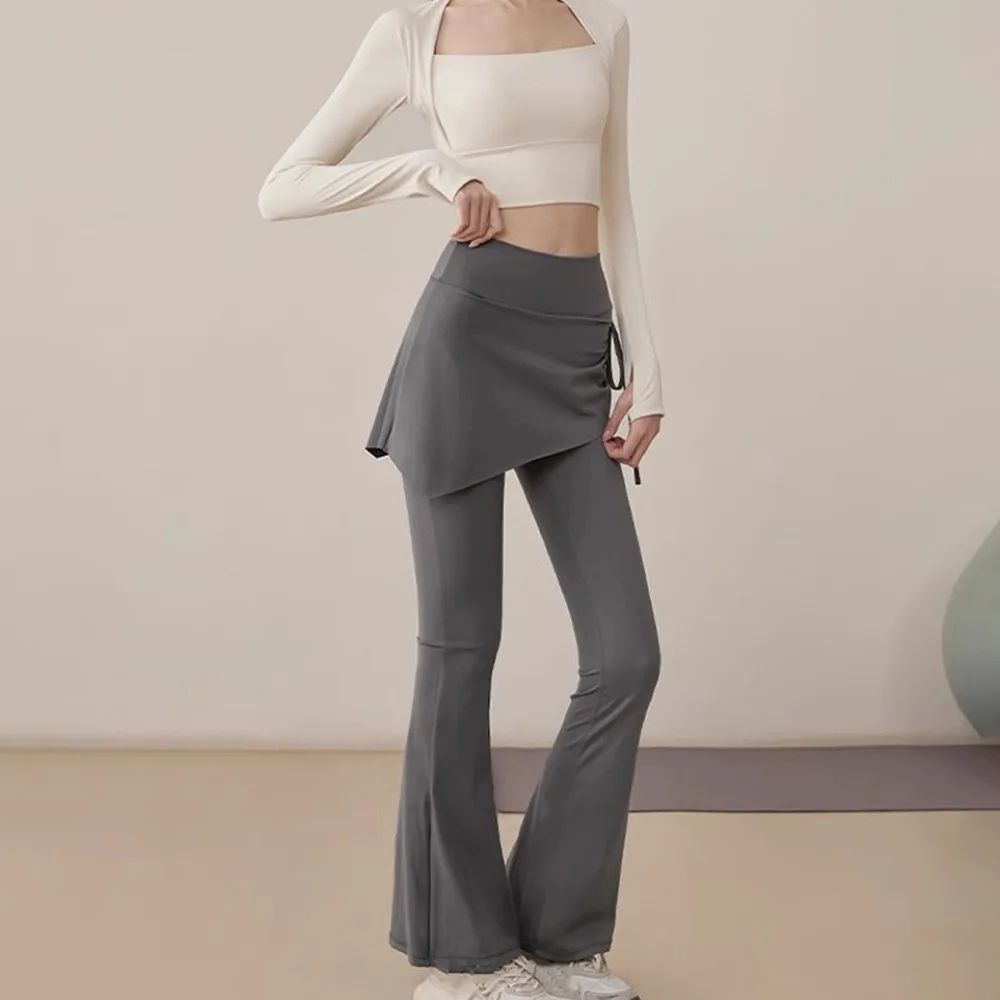 

Sculpting Leggings Skirt Design Fitness Leggings 2 in 1 High Waist Sports Leggings Tight Drawstring Sports Yoga Pants Exercise