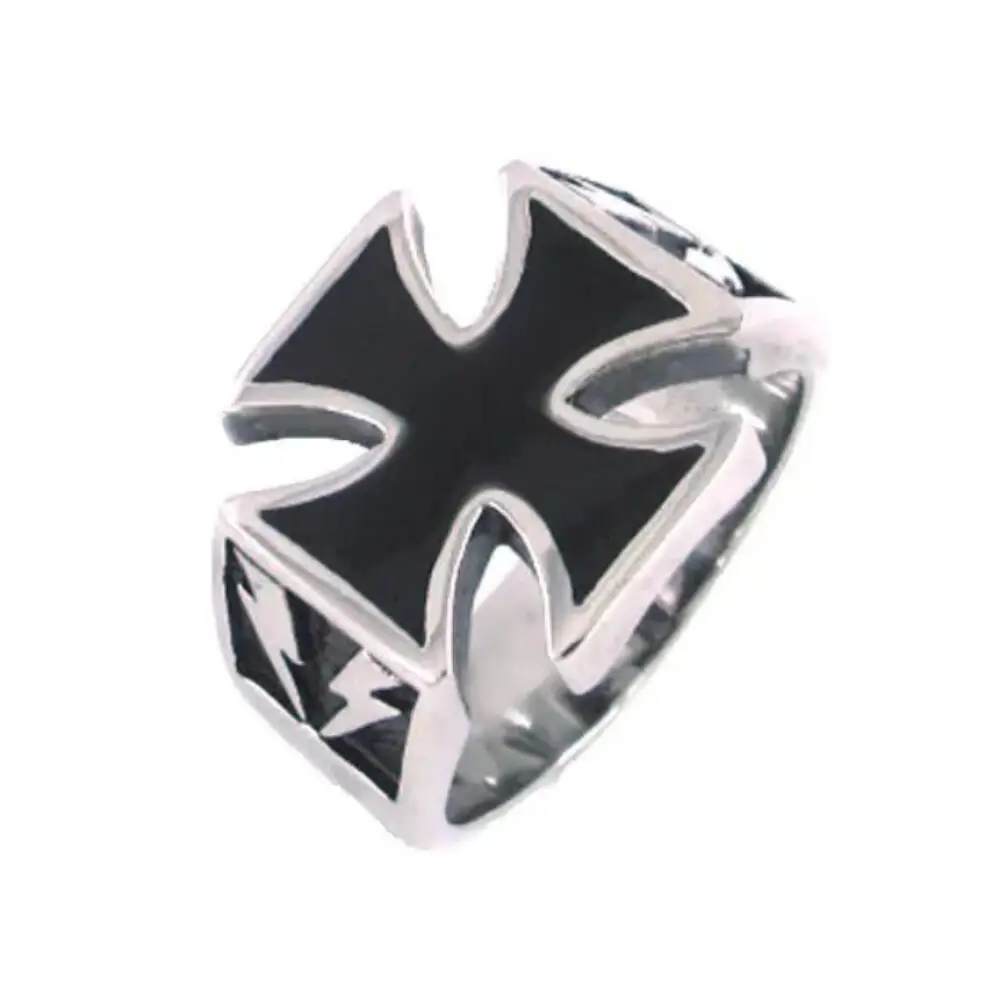 Fashion Knights Templar Ring Stainless Steel Religious Jewelry Classic Black Red Crusade Cross Mens Ring