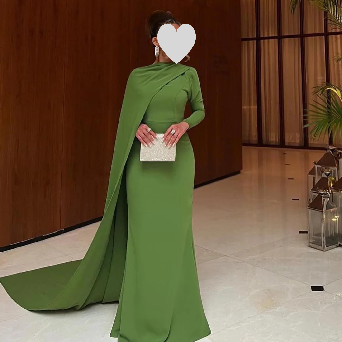 

QR elegant customized temperament Said Dubai Green Mermaid with Cape Sleeves Banquet socialite special occasion evening gown