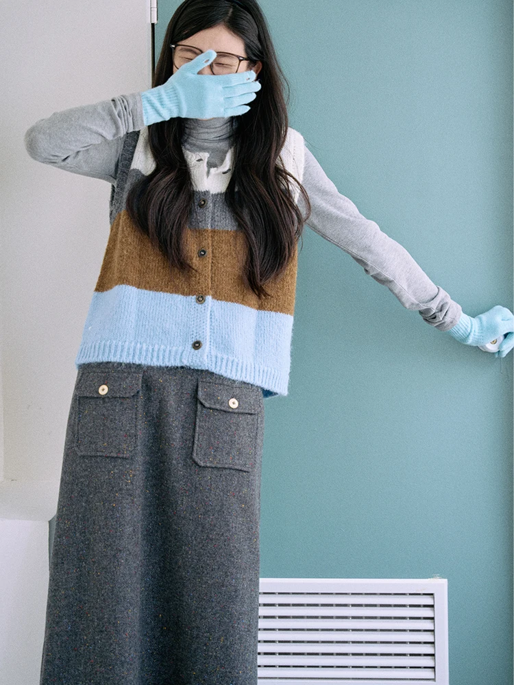 

Женский вязаный жилет Nordic Sle Color Blo из смесовой шерсти, осенне-зимний, на одной пуговице, с круглым вырезом, Jicouture