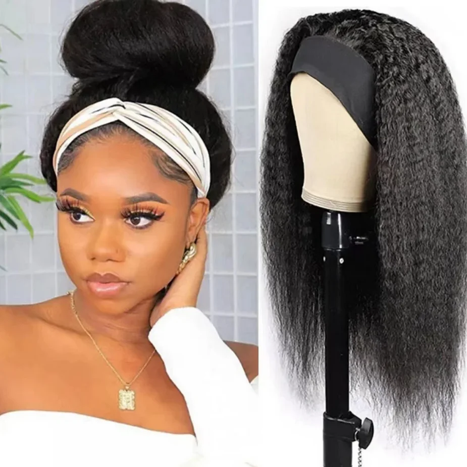 

Kinky Straight Headband Wigs Human Hair Ready To Wear And Go Half Wigs None Lace Wig Glueless Brazilian Remy Beginner Friendly